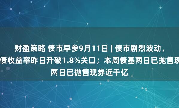 财盈策略 债市早参9月11日 | 债市剧烈波动，10年期国债收益率昨日升破1.8%关口；本周债基两日已抛售现券近千亿